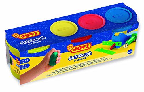 Jovi Blandiver Knete, extra weiche Knetmasse für Kinder ab 2 Jahren, gelb, rot, blau, 3 Dosen je 110 g