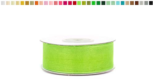 Organzaband 25mm x 25m Rolle - FARBAUSWAHL in 3/6/12/25/38mm - transparent, farbecht & waschbar - Schleifenband für Hochzeit - Geschenkband zum Verpacken Dekorieren Basteln - Hellgrün Maigrün 550