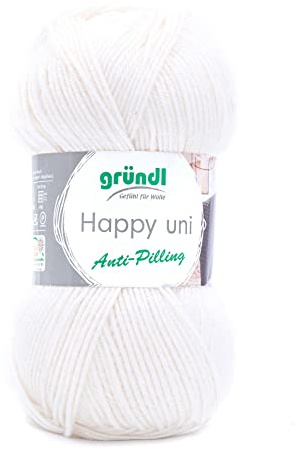 Gründl Wolle Happy uni 100% Polyacryl 1 x 100 g, Weiß | (Strick- und Häkelgarn mit wollartigem Charakter aus Anti-Pilling, 100 g / 250 m, Nadelstärke: 4 - 5, 100 g)
