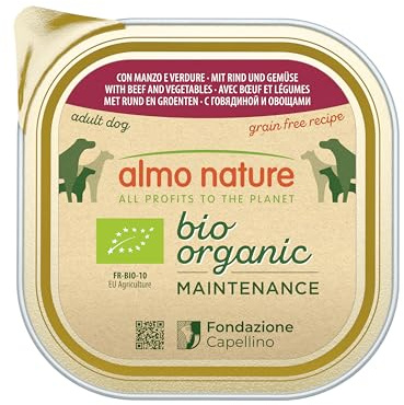 Almo Nature - Bio Organic - Nourriture Humide pour Chiens avec Boeuf et Legumes -Pâté Biologique pour Chiens Adultes: 9 barquettes de 300g