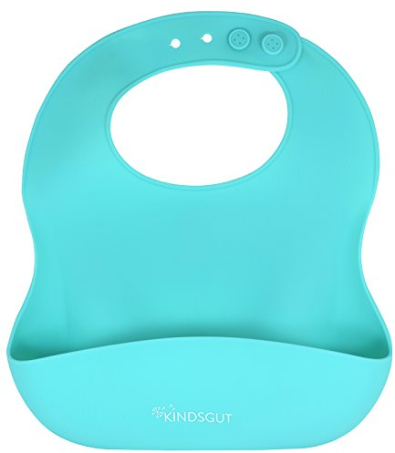 Kindsgut Babero de silicona, Ayuda de Mesa, con bandeja recogegotas para bebés y niños pequeños, colores sutiles y modernos, sin BPA, menta