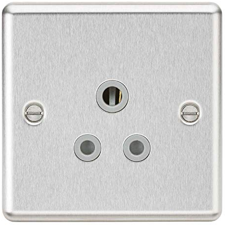 Knightsbridge CL5 ABCG Unswitched Socket, Rounded Edge Brushed Chrome Finish with Grey Insert, 5 A