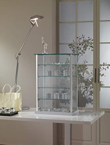MHN Kleine Aufsatzvitrine Glas T 25 x B 40 x H 60 cm - graue Tischvitrine Alu abschließbar - schmale Glasvitrine ideal für Ausstellungen oder Messen - ohne Beleuchtung