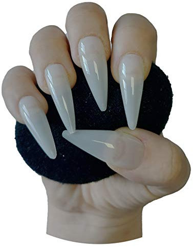 600 Pieces Extra Long Stiletto Straight Pointed Full Cover NATURAL Press On Acrylic False Nails Tips - Professional Salon & Home Use.