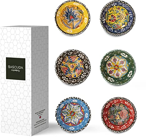 Bascuda Kleine Keramikschalen 6er-Set - Klein Snack Schalen für Tapas, Dessert, Snack Schüssel - Bunte Dekorative Handarbeit Schalen - Ø 8 cm