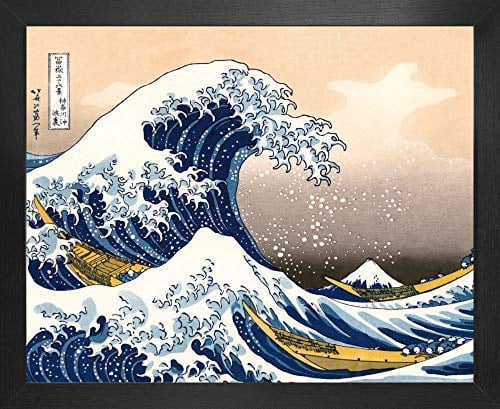 1art1 Katsushika Hokusai Poster Kunstdruck Bild und MDF-Rahmen - Die Große Welle Vor Kanagawa (50 x 40cm)