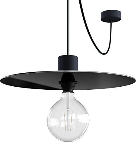 EIVA ELEGANT Lámpara colgante con cable textil 5m, pantalla Ellepì, rosetón y portalámparas de silicona IP65 resistente al agua - Sin bombilla, Negro