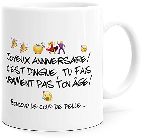 Mug Humour Joyeux anniversaire Tasse Message drôle. Idée Cadeau Original Ami, Couple Amoureux Collègue Frère Sœur pour Anniversaire Noël pour le Plaisir. Dino Mugs le Sourire dès le Réveil