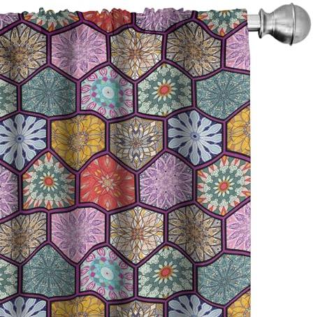 ABAKUHAUS Orient Vorhänge, Gardinen, Naher Osten Mosaik-Kunst, Fensterbehandlungen für Wohnzimmer Schlafzimmer Dekor, 2 Stück 75 cm b x 175 cm h, Mehrfarben