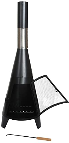 KCT Contemporary Chiminea - Outdoor Fire Pit with Chimney and Poker