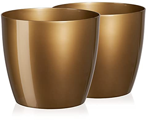Tymar Blumentopf, 2er-Pack, Runde Form, Übertopf (Gold, ø 14 cm)