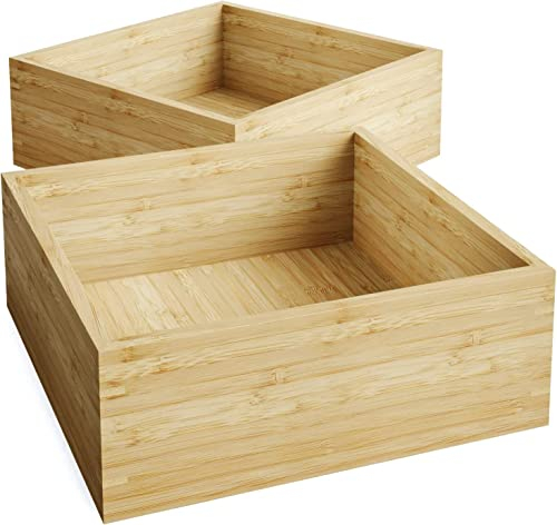 KD Essentials – 2 cajas de bambú, apilable – set de dos, pequeña (práctica, elegante caja de bambú de uso universal para la oficina, salón y cocina, madera sostenible certificada, color natural)