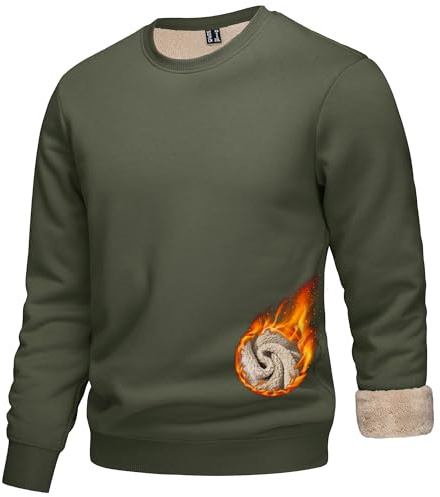 KEFITEVD Herren Winter Sweatshirt Warm Fleece Pullover Ohne Kapuze Sherpa | Warmes Sherpa Innenfutter, Arbeitspullover, Langarm und Rundhals, Perfekt für Kalte Wintertage, Besonders Weiches Fleece