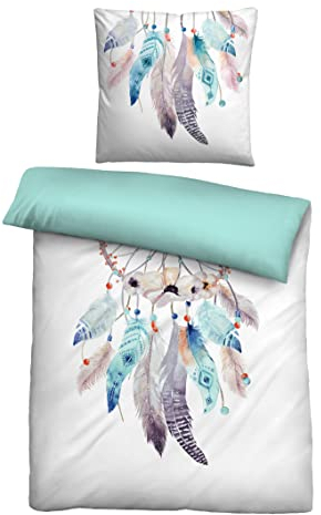 biberna 0044501 Linon-Bettwäsche TRAUMFÄNGER ciel 1x 155x220 cm + 1x 80x80 cm