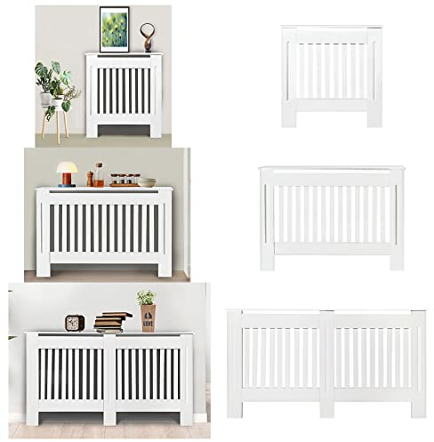 Jupitor Medium Radiator Cover White Modern MDF Cabinet, Heating Cover Radiator Covers Horizontal Slat Grill Living Room Bedroom Hallway Cabinet Kitchen Radiator Shelf Radiator Table, 32× 45 × 7