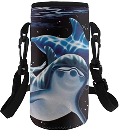 COEQINE Sac de Transport pour Bouteille d'eau en néoprène Isotherme avec Joli Motif Dauphin de mer bandoulière réglable, pour randonnée, Voyage, extérieur, pour Bouteille en Acier