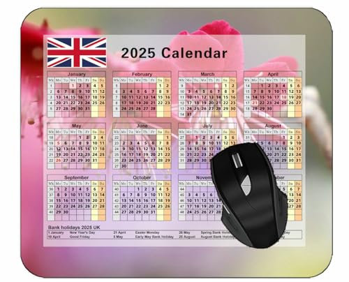 2025 UK Calendar Mouse Pad,Branch Plum Spring FlowersGaming Mouse Pad