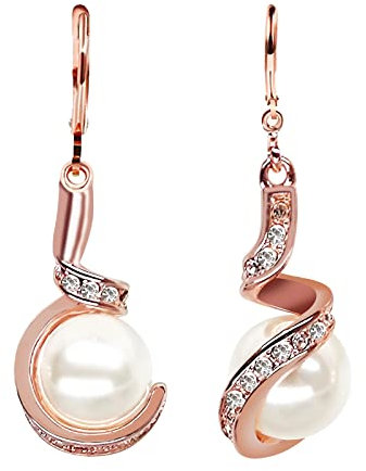 Boucles d'oreilles Perle Blanche, Or plaqué Et Cristal, Boucles d'oreilles Pendantes Femmes Maman, Cadeau Noël Anniversaire Mariage