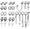 FUNEIA 24 Stücke Ohrringe Herren und Damen Edelstahl Ohrringe Silber Schwarz Ohrstecker Kleine Creolen Kreuz Feder Anhänger Ohrring Set Gothic Ohrringe für Männer