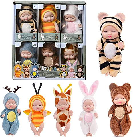 AVCXEC Mini Babypuppen, 6 Stück Mini Reborn Puppen, Mini Baby Puppe 11cm, Newborn Reborn Baby, Waschbares Baby Mini Puppen, Mini Babypuppen Set für Mädchen, Kleinkinder und Kinder