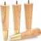 Ash Wood Furniture Legs With Gold Caps - Mid Century Legs For Sofa, Armchair, Cabinet, Chair, Footstool, Bed, Ottoman -Wooden Legs Are Easy To Install & Include Installation Hardware-Set of 4(8 inch)