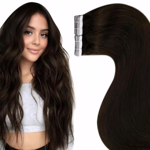 LaaVoo Extensions Echthaar Tape in Braun Echthaar Extensions Tape Dunkelbraun Haarverlängerung Echthaar Tape Extensions Skin Weft 30cm 20pcs 30g