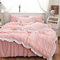 GETIYA Romantisch Bettwäsche 135x200 4Teilig Hellrosa Seersucker Bettwäsche mit Rüschen Flauschige Mikrofaser Bettwäsche Mädchen Damen Rosa Bettbezug Unifarben mit 2 Kissenbezug 80x80