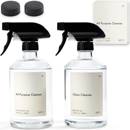 KIVY Sprühflaschen Glas [+8 WASSERFESTE ETIKETTEN] - Spray Bottle - Glas Sprühflasche - Sprühflasche Pflanzen & Putzmittel - Zerstäuber Sprühflasche - Wassersprühflasche - Sprühflasche (2x 500ml)