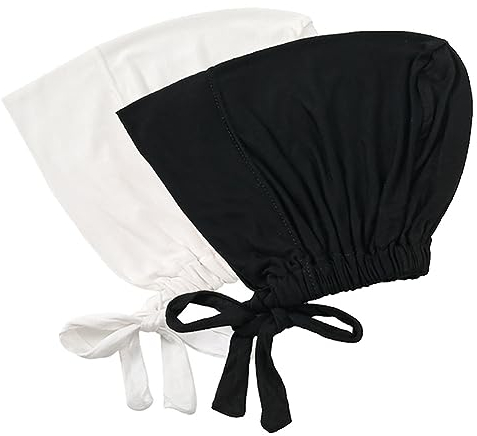 ccHuDE 2 Pcs Einstellbare Hijab Unterkappe Unter Schal Hut Turban Beanie Cap Muslim Innere Hijab Kappe Einfarbig Hijab, Schwarz Weiß, 25 x 20cm