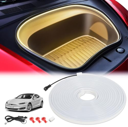 FICOLPO - 2021-2023 Tesla Trunk LED Ambient Lights Model 3 Model Y Frunk Interior Frunk Lightning String Neon Atmosphere Lights Compatible with Tesla Accessories (Warm White)