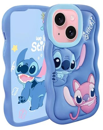 Stich Schutzhülle für iPhone 15/14/13, kompatibel mit iPhone 15/14/13, niedlicher 3D-Cartoon, einzigartig, cool, weiches Silikon, Tier, Anime-Charakter, wasserdichter Schutz, für Jungen und Kinder,