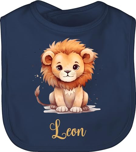 Baby Lätzchen - Süßer Löwe mit Name personalisiert I Löwen Geschenk I Zootiere I König der Tiere I Leu - Unisize - Navy Blau - personalisierte geschenke löwenmotiv leon latz personalisiertes