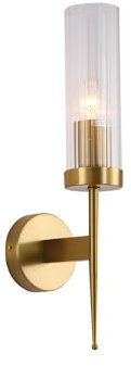 TEKLED Alouette Replica Cylinder Clear Reeded Glass Joseph Fonteyn Fluted Glass Wall Light E27 - Gold Aluminium Bronze