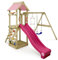 WICKEY Aire de Jeux FreeFlyer portique en Bois avec balançoire et Toboggan, Tour d'escalade pour Enfants avec bac à Sable, échelle et Accessoires de Jeu pour Le Jardin. (Rose Pastel)