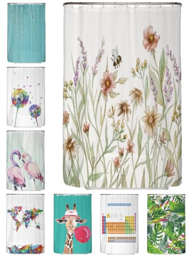 arteneur® Rideau de douche, anti-moisissure, motif de fleurs vintage, 120 x 200 cm, recyclé, Oeko-Tex Standard 100, ourlet lesté, opaque, étanche, lavable, 8 anneaux