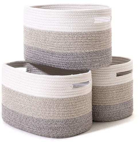 Gradient Brown Cotton Rope Storage Baskets - Large Woven Organizers for Books, Toys, or Decorative Shelves (3 Pack)