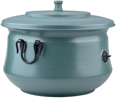 LifeSmart Decorative Garden Hose Holder Storage Pot with Lid | Hose Container Pot Outdoor or Indoor Use | Water Hose Hider 19x15.25 Inches,Green | Handmade (Brushed Green)