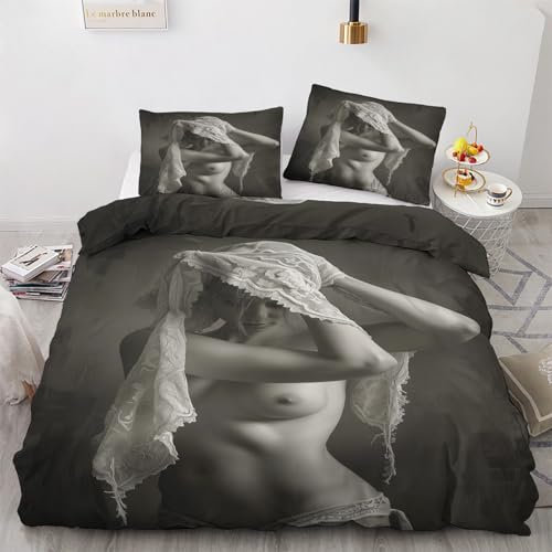 GEDAEUBA Sexy Frauen Bettwäsche 135x200 - Nackte Frau Bettbezug 135 x 200 2er Set, Wendebettwäsche und Kissenbezug 80x80, Weiche & Angenehme Mikrofaser Bettwäsche-Sets mit Reißverschluss