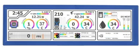 Fockety Computer Temp Monitor, 8.8 Inch PC Sensor Panel Display PC Temperature Display Support Dynamic Theme Touchscreen One Key Mini Secondary Screen for PC Computer Case (Blue)