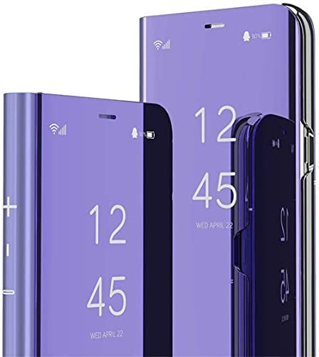 SIYOPINPFY Case for iPhone 14 Pro Case, Deluxe Glitter Plating Mirror Makeup Clear View Shell 360 Full Body Protective Flip Stand Shockproof Phone Case for iPhone 14 Pro, Mirror Purple