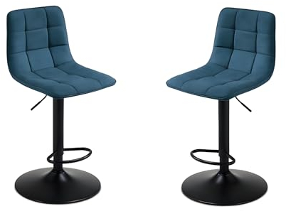 Mondo Viro Set Hocker aus Stoff Katerine mit gepolsterter Sitzfläche 45 x 45 cm Höhe 91 cm (2, Blau/Gestell schwarz)