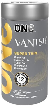 ONE® Vanish Kondome, HyperThin Kondome, vegan, gentechnikfrei, Naturkautschuklatex, 12 Stück