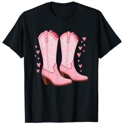 Carino Cowgirl Stivali Amante Cavallo Linea Paese Danza Western Maglietta