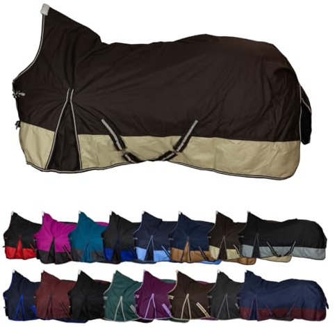 RL24 - Weidedecke High Neck Basicline 600D – Regendecke & Übergangsdecke – wasserdichte Outdoordecke mit Kreuzbegurtung – Pferdedecke in Braun/Beige – Größe 135cm (100g/m² Füllung)