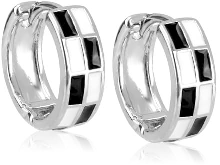 Karierte Creolen, Schick Vintage Runde Huggie-Ohrringe Klobige Karierte Ohrringe Klein Creolen Zierlich Schmuckgeschenke für Frauen (Silber)