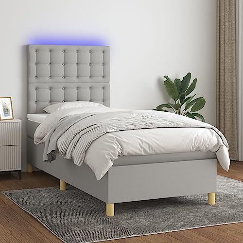 Brokky Boxspringbett mit Matratze & LED Bett Boxspringbett Bett Mit Matratze Polsterbett Schlafzimmer MöBel Hellgrau 90x190 cm Stoff - 3135717