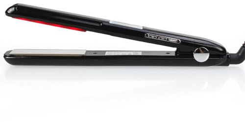 Plancha de pelo infrarroja con cuidado ultrasónico, plancha fría, recupera el cabello dañado y restauración del cabello brillante, pantalla LCD, voltaje dual, apagado automático, color negro