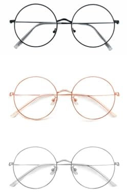 TenaLucy 3 Pièces Lunette Anti Lumiere Bleue,Lunette Anti Lumiere Bleue Femme Homme Lunette de Vue Femme Lunettes Rondes Sans Ordonnance avec Ronde Monture Métal,pour Réduisent la Fatigue Oculaire