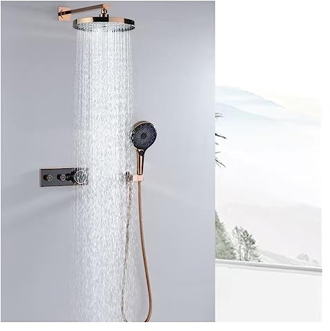 Duscharmatur-Set Duscharmatur-Set mit Thermostat-Digitalanzeige, Roségold, Duschmischer, Kran-Duschbad-Wasserhahn, Badewanne, Duschmischer(Two way)