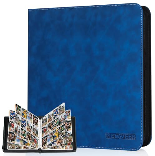 MewVeer Sammelkarten Album, 12 Fächer Sammelalbum Karten für 960 Karten, Hochwertiges Reißverschluss Baseball Kartenalbum, Kartenbinder für Trading Card für YGO/MTG/TCG, Sportkarten, Saphirblau